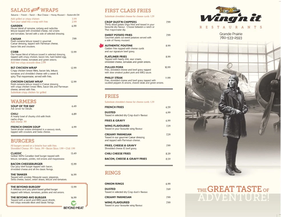 Menu, Wing'n It Restaurant - Grande Prairie