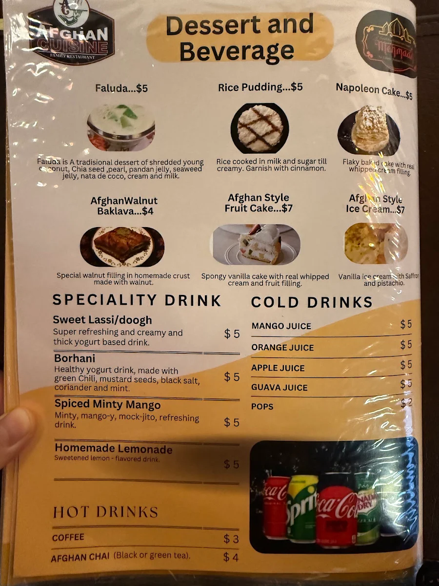 Menu, Afghan Cuisine Restaurant