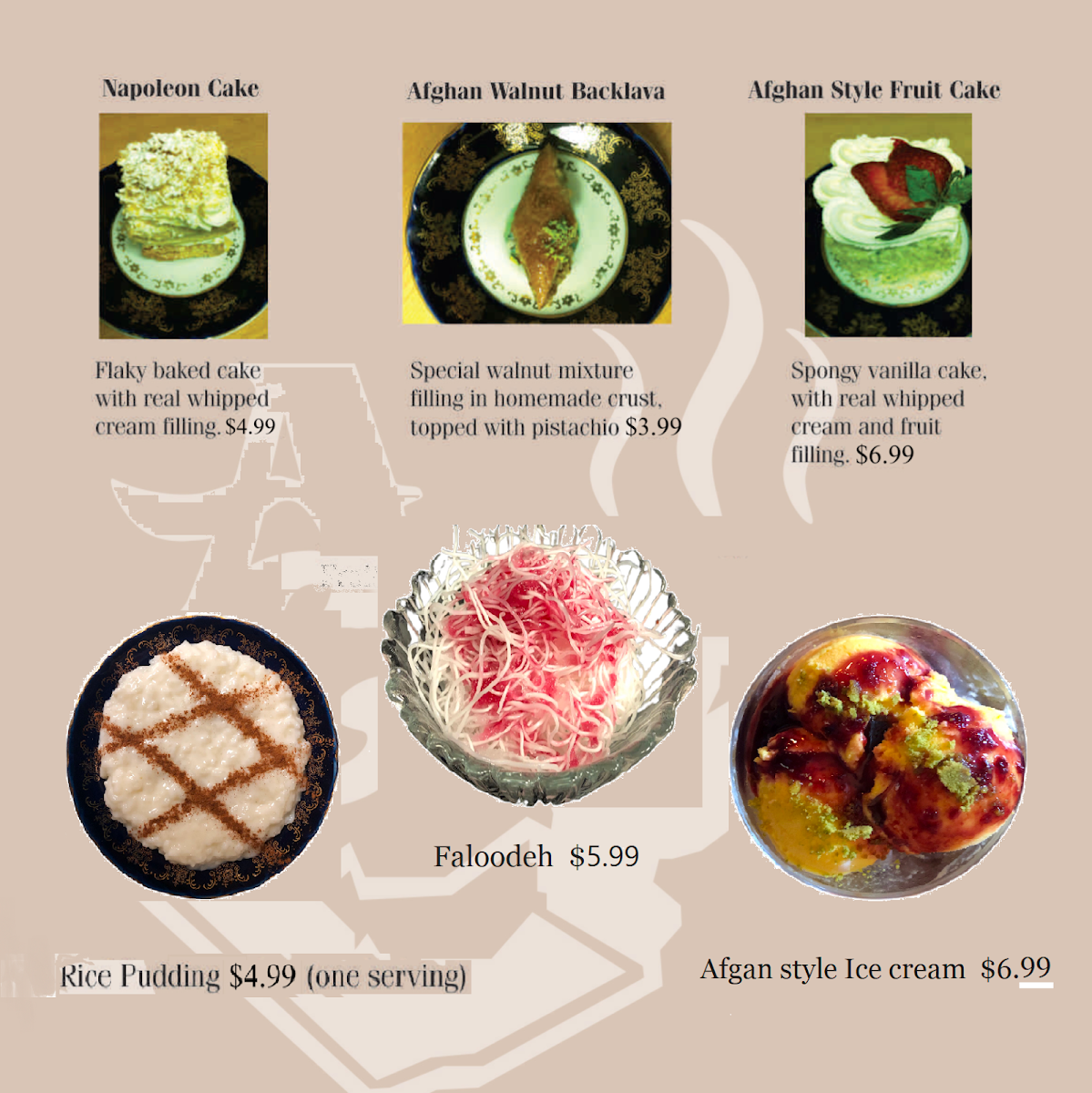 Menu, Afghan Cuisine Restaurant