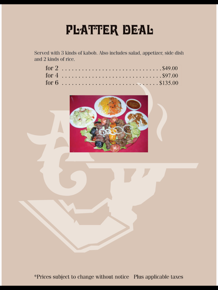 Menu, Afghan Cuisine Restaurant