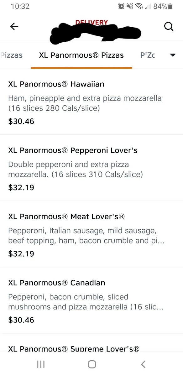 Menu, Pizza Hut