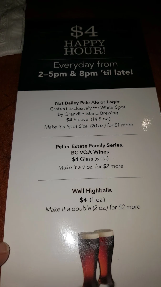 Menu, White Spot Prince George