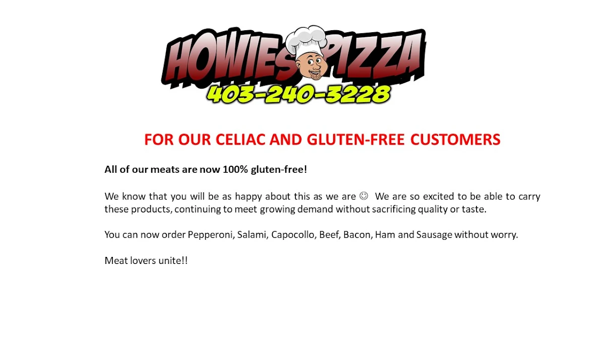 Menu, Howie's Pizza