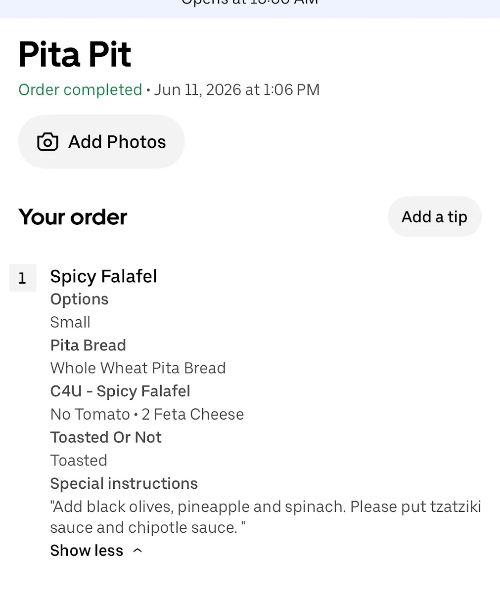 Menu, Pita Pit