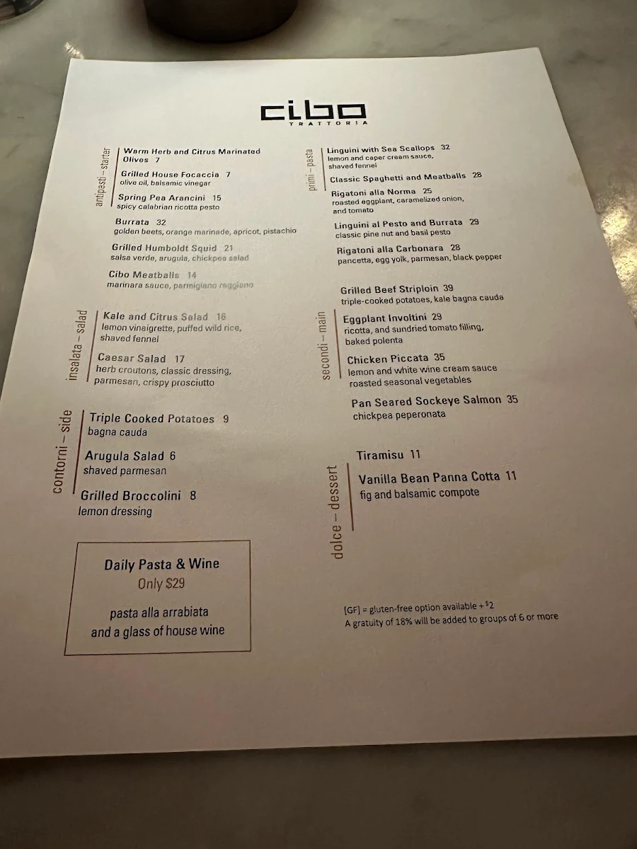 Menu, Uva Wine & Cocktail Bar