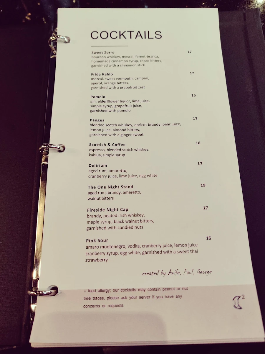 Menu, Uva Wine & Cocktail Bar