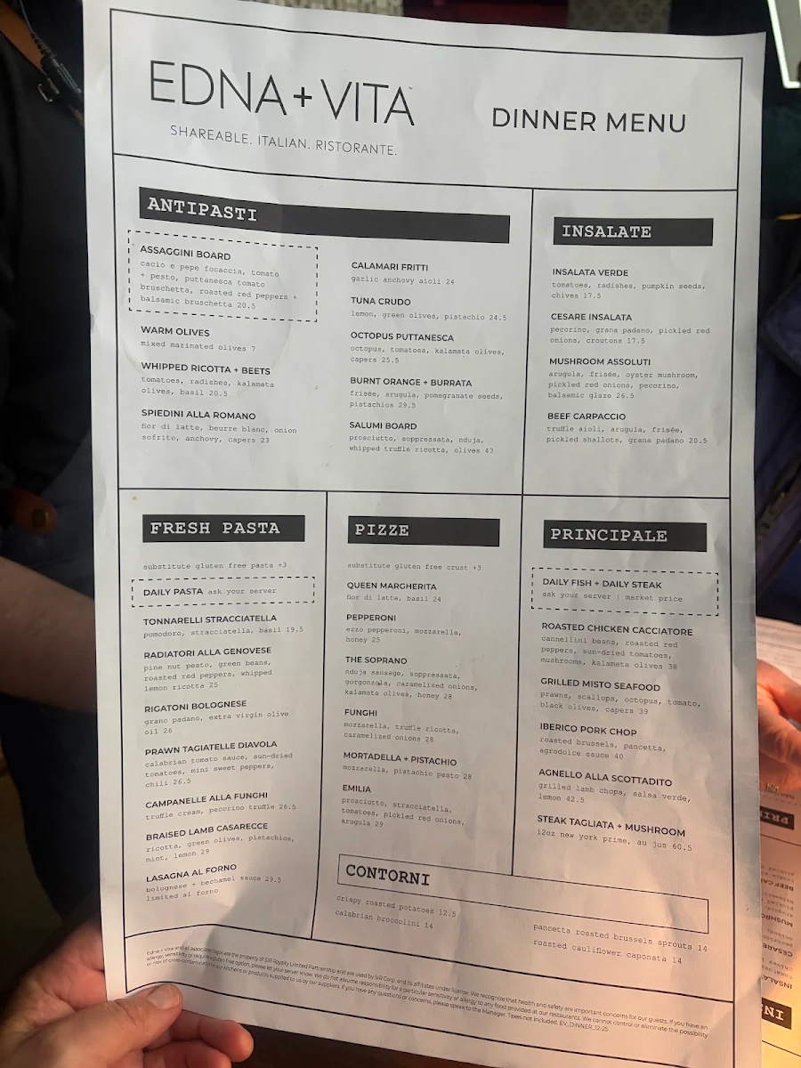 Menu, Edna + Vita