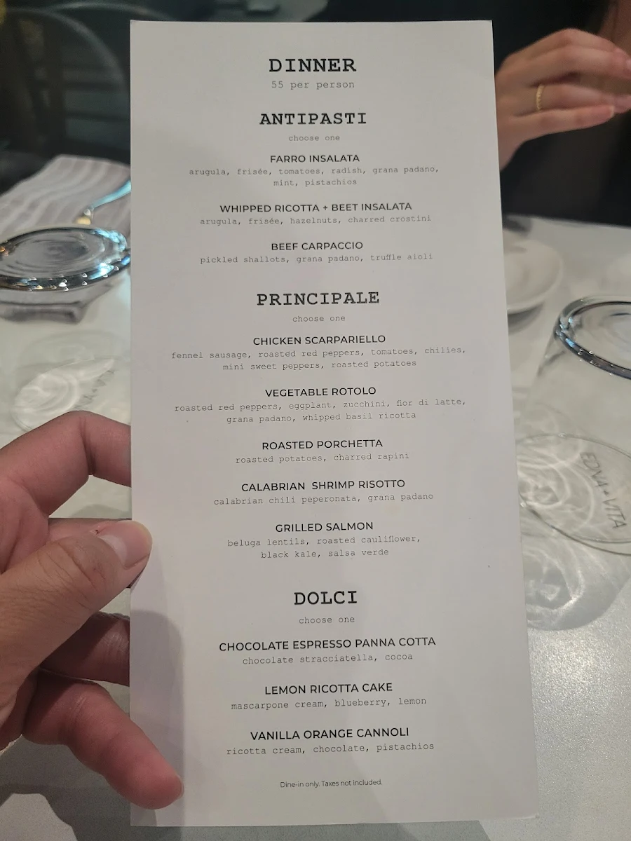 Menu, Edna + Vita