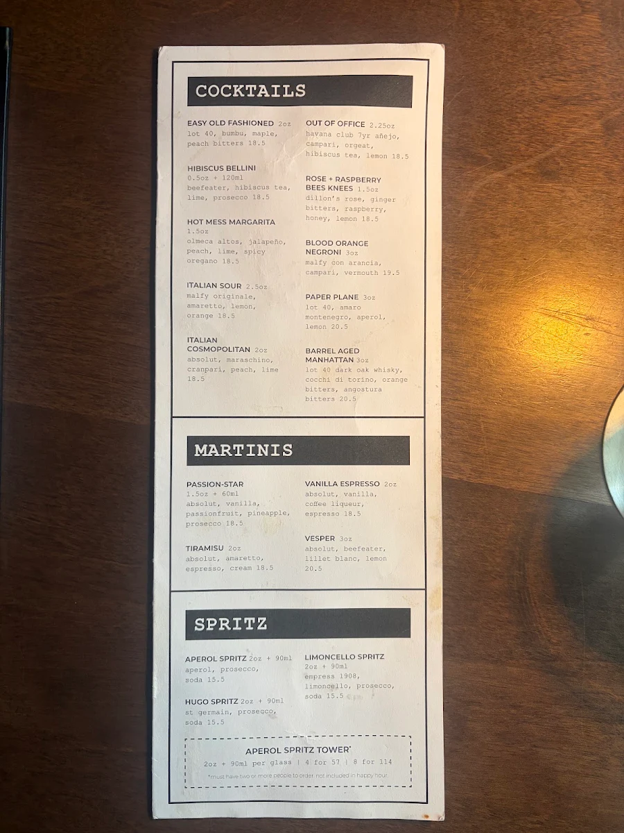Menu, Edna + Vita