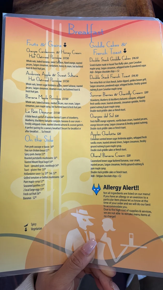 Menu, Blue Fox Cafe