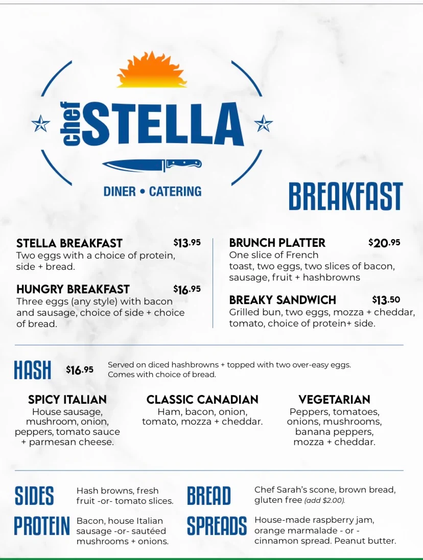 Menu, Chef Stella | Diner & Catering