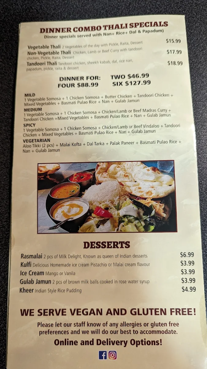 Menu, Parikar Indian and Nepali Cuisine (Previously known as The Bombay Grill)