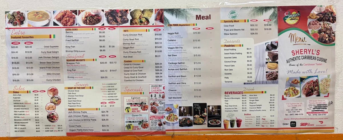 Menu, Sheryl’s Authentic Caribbean Cuisine