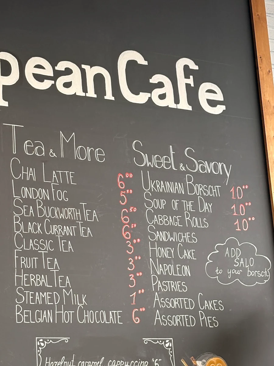 Menu, Italian coffee shop & bar