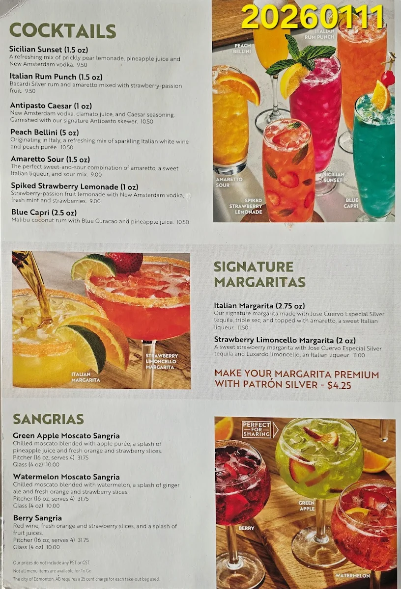 Menu, Olive Garden Italian Restaurant
