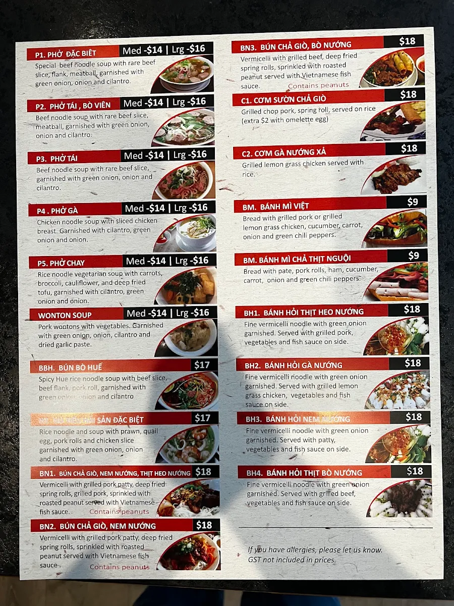Menu, Pho 54
