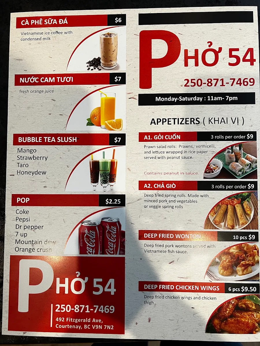 Menu, Pho 54