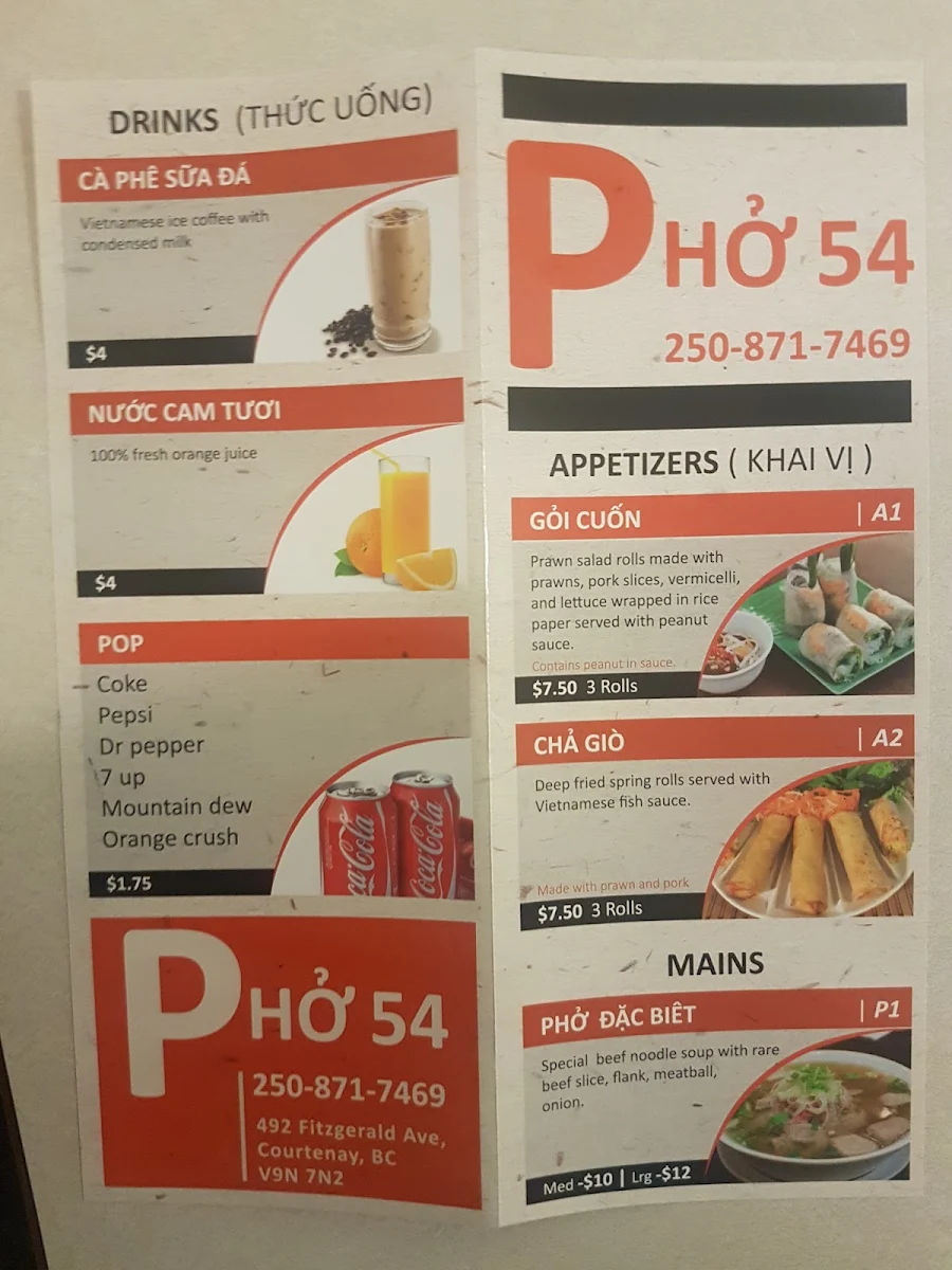 Menu, Pho 54