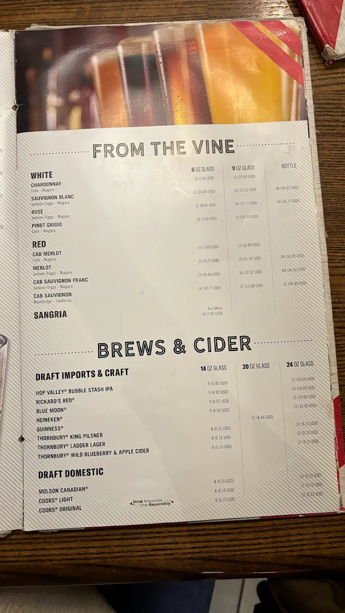 Menu, TGI Friday's