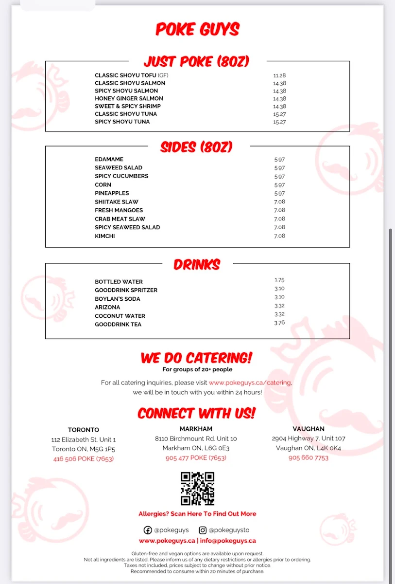 Menu, Poke Guys Markham
