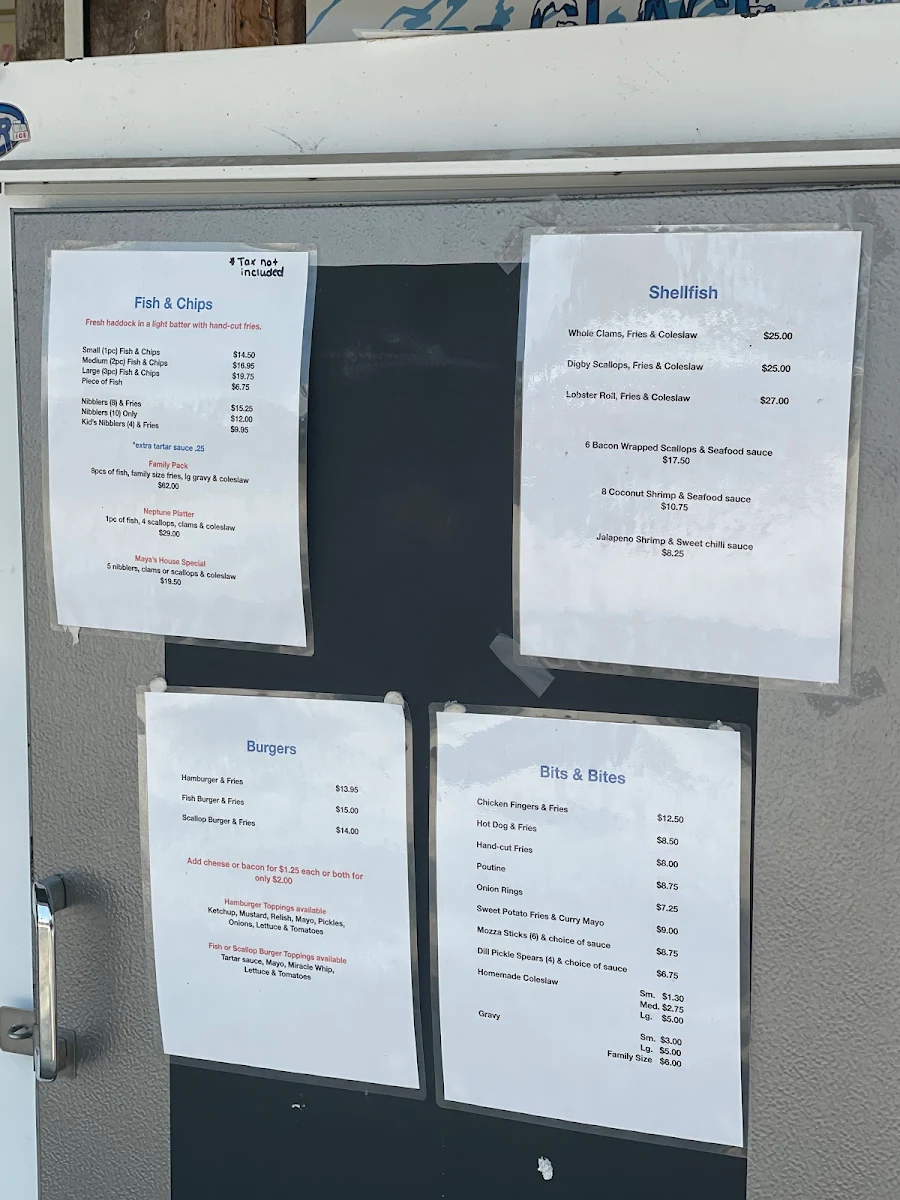 Menu, Maya's Favorite Fish & Chips By the Beach