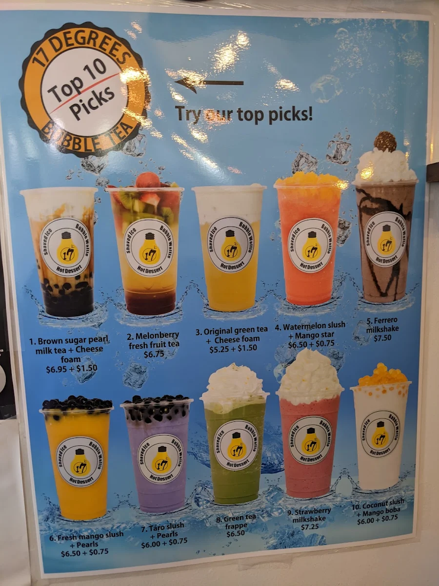 Menu, 17°C Bubble Tea & Dessert Café