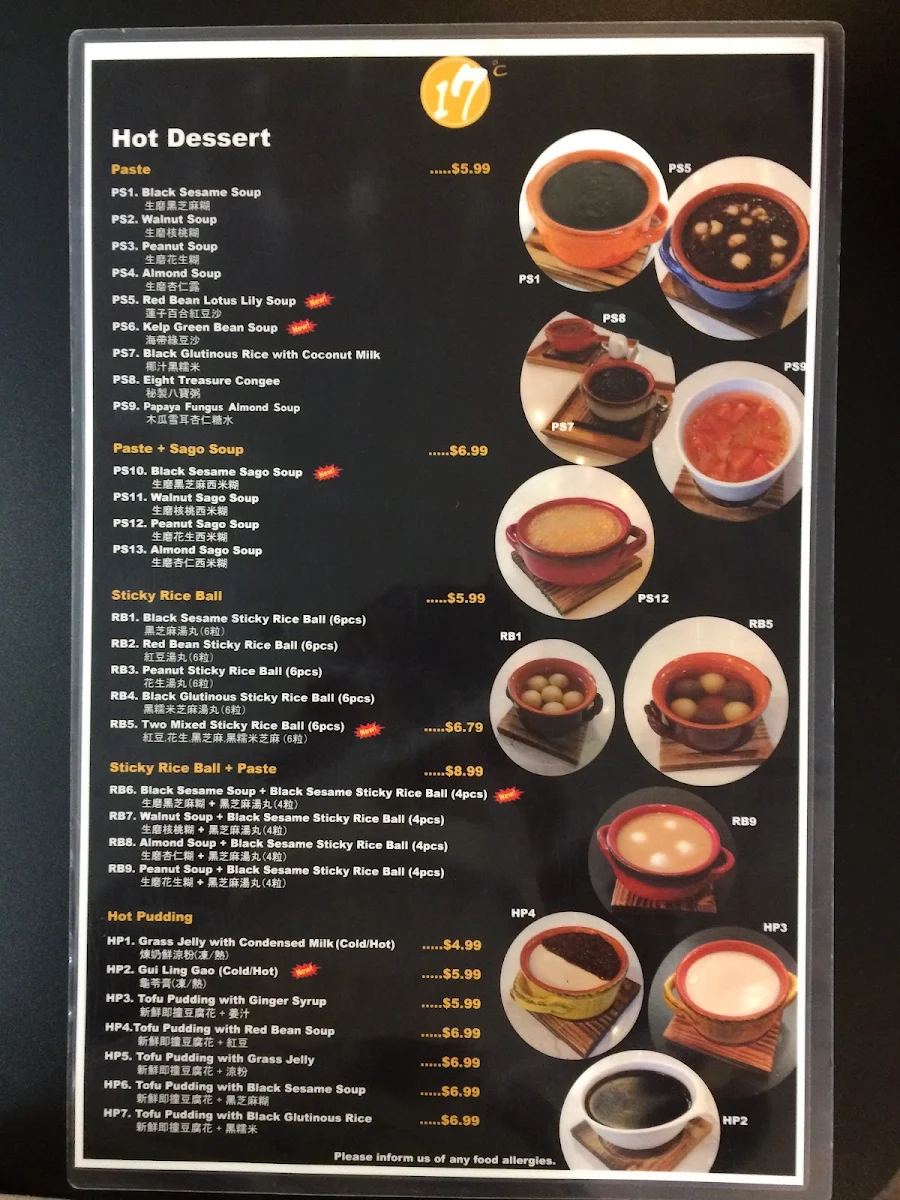 Menu, 17°C Bubble Tea & Dessert Café