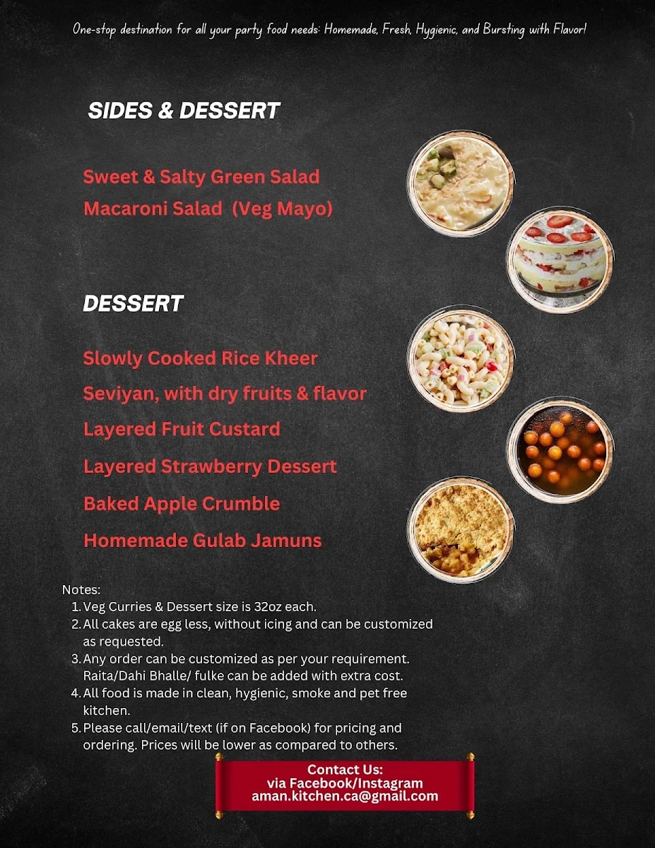 Menu, Aman's Kitchen and Bakery