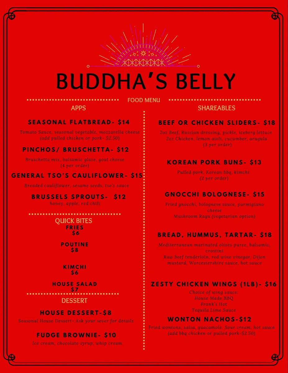 Menu, Zen Lounge