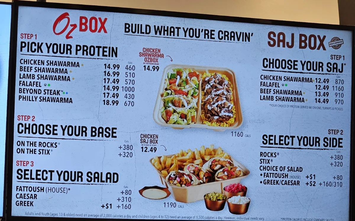 Menu, Osmow's Shawarma