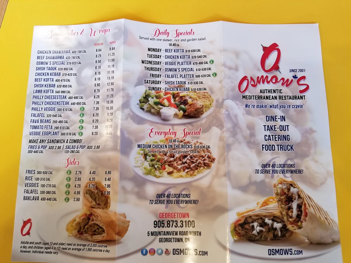 Menu, Osmow's Shawarma