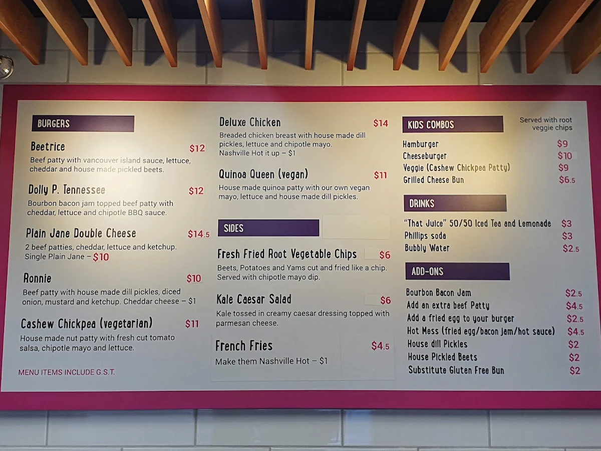 Menu, Deadbeetz Burgers