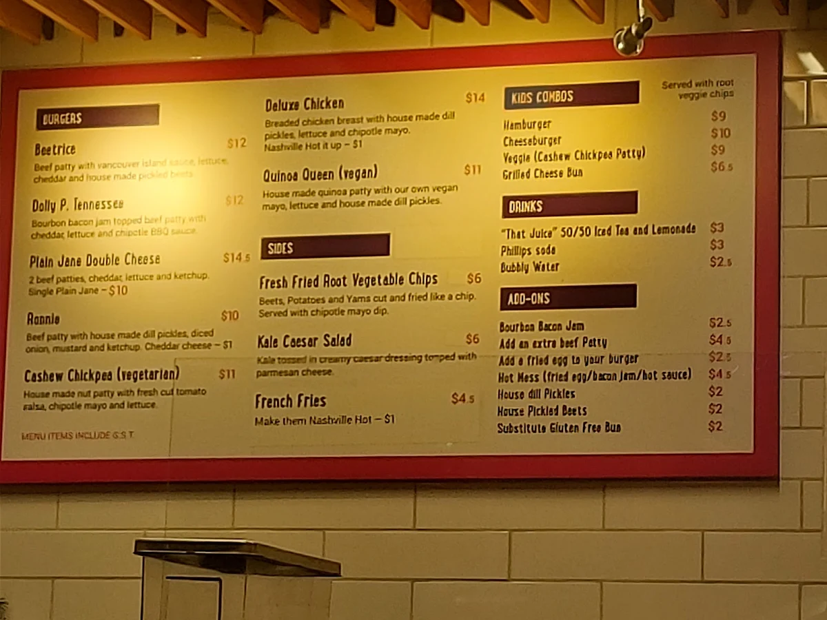 Menu, Deadbeetz Burgers