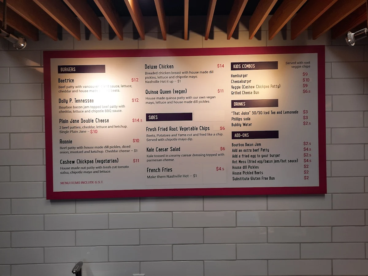 Menu, Deadbeetz Burgers