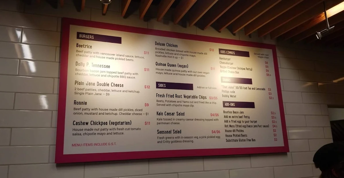 Menu, Deadbeetz Burgers