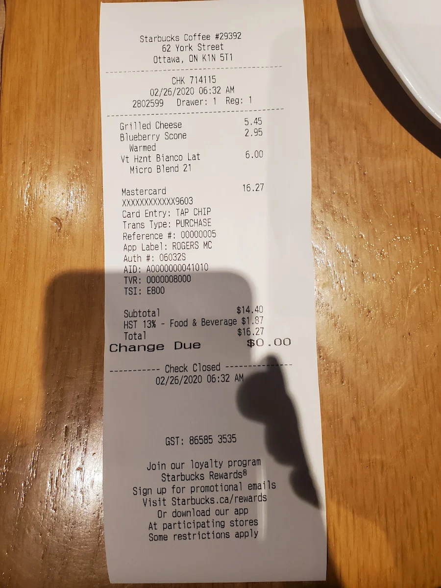 Menu, Starbucks