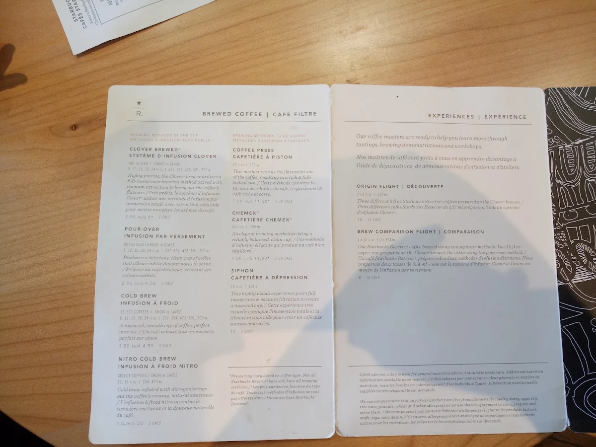 Menu, Starbucks