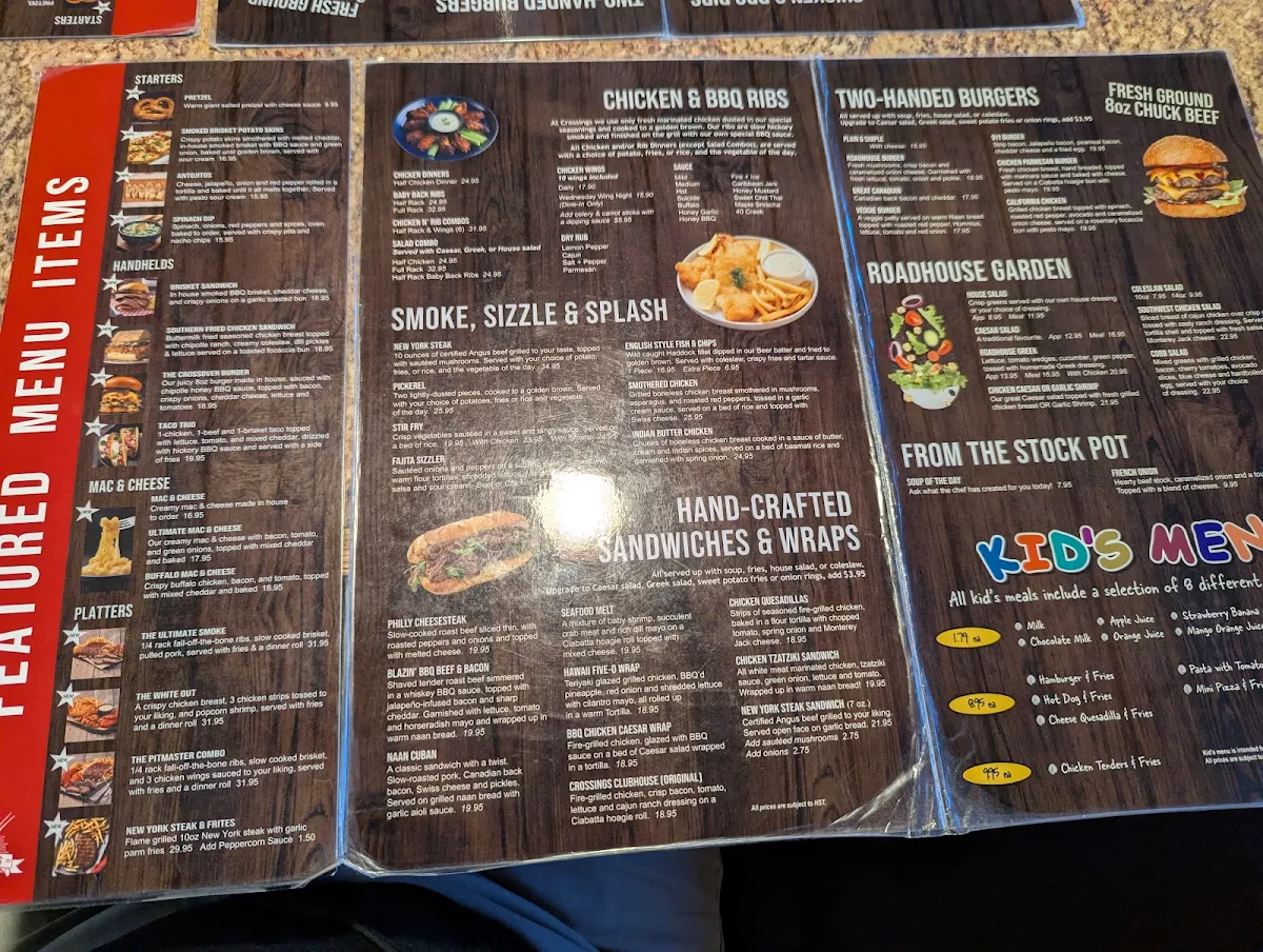 Menu, Crossings Roadhouse