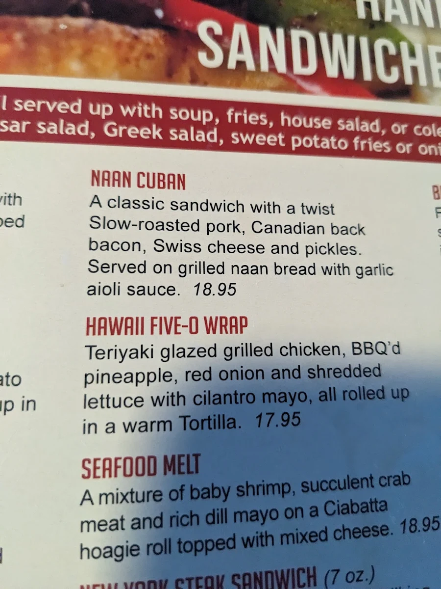 Menu, Crossings Roadhouse