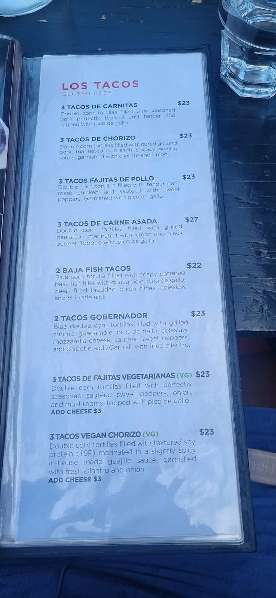 Menu, Gus Tacos