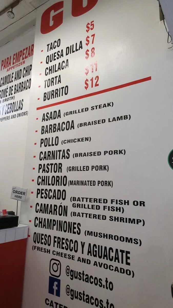 Menu, Gus Tacos
