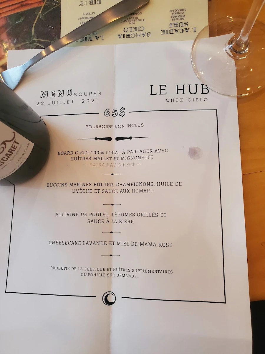 Menu, Cielo - Glamping Maritime