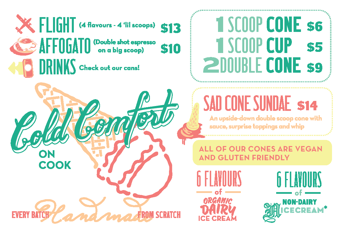 Menu, Cold Comfort Ice Cream - Cook Street
