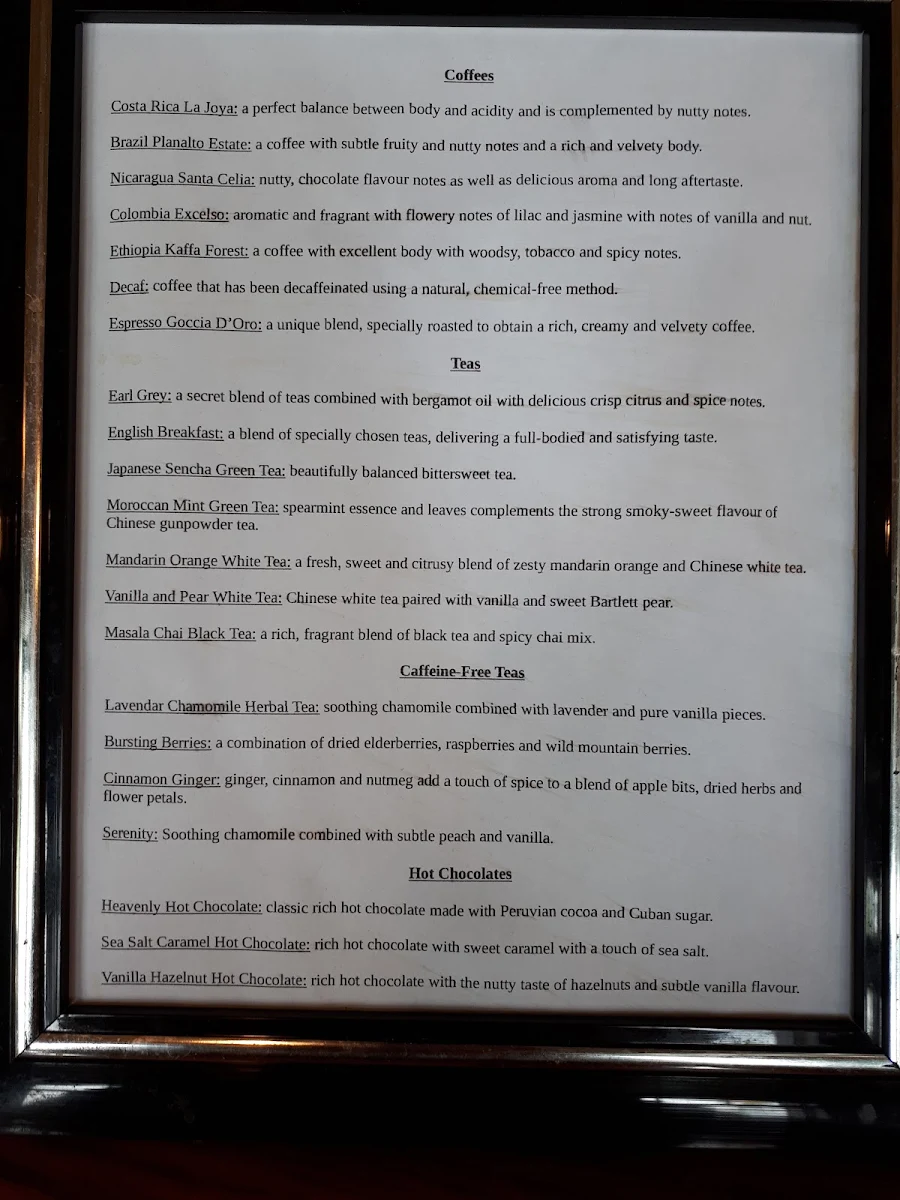 Menu, Bridgehead Roastery and Coffeehouse