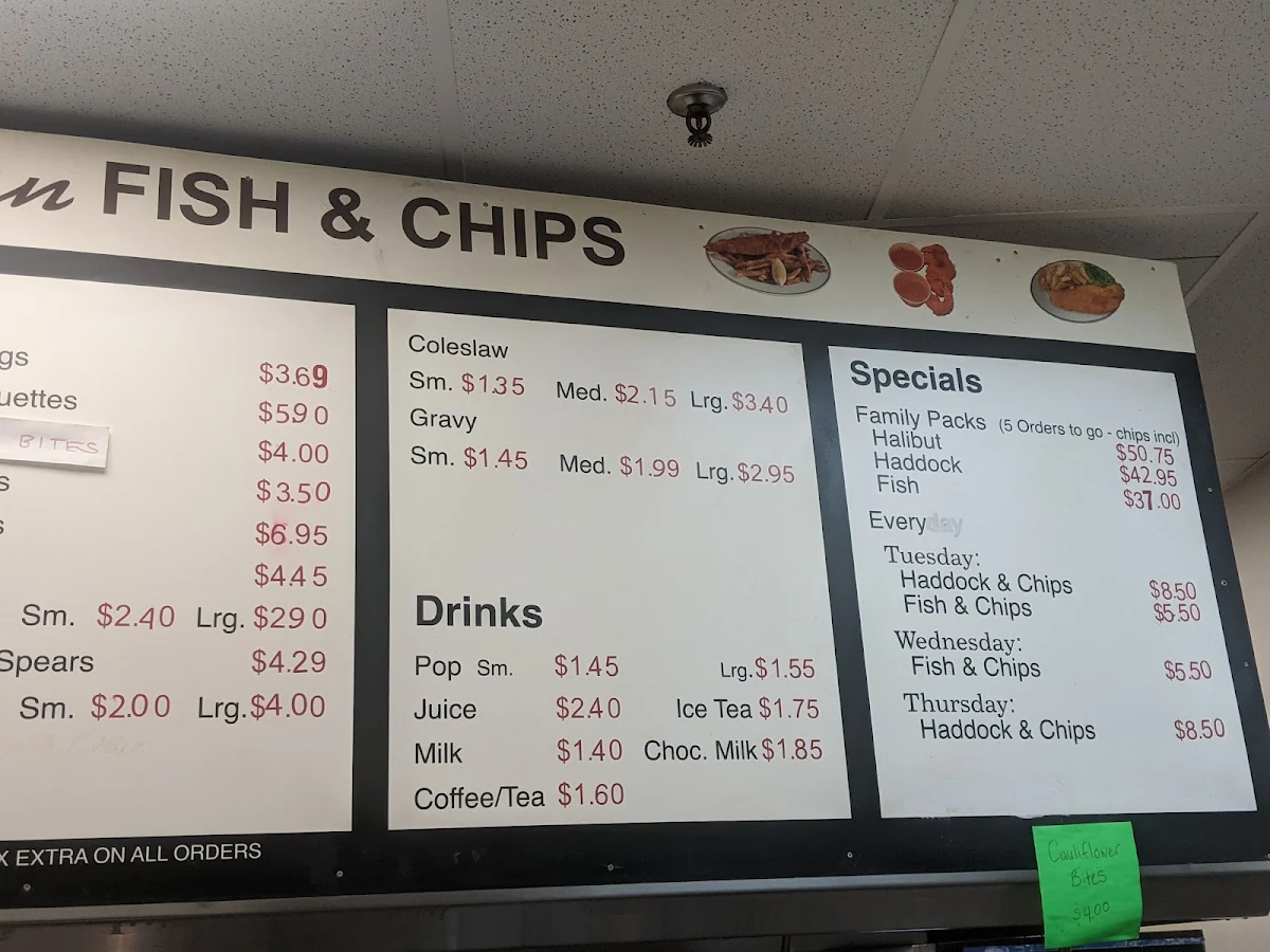 Menu, Golden Fish And Chips