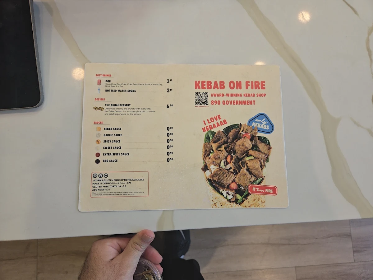 Menu, Victoria Kebab on Fire