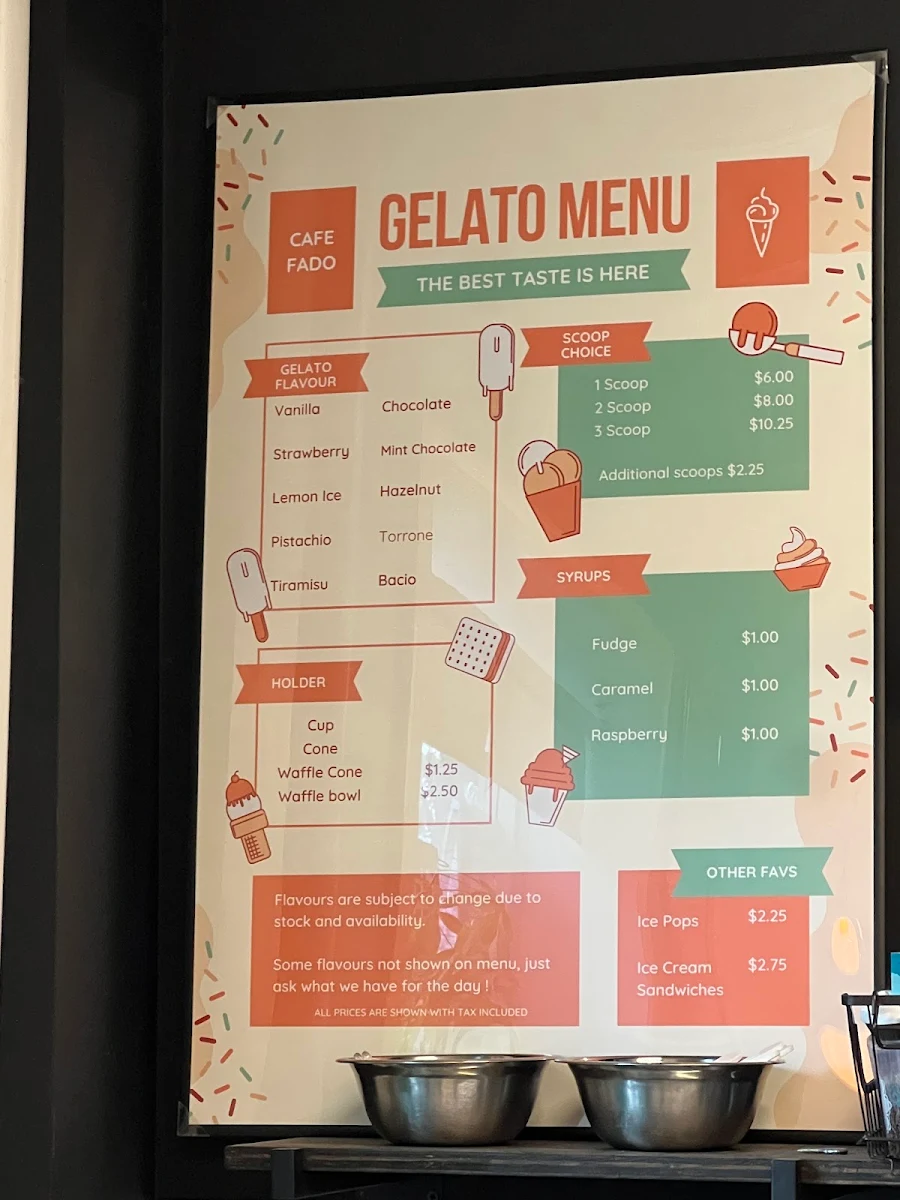 Menu, Cafe Fado