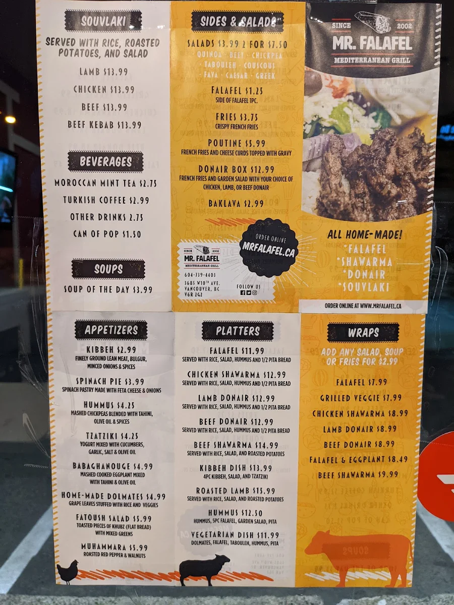 Menu, Mr. Falafel