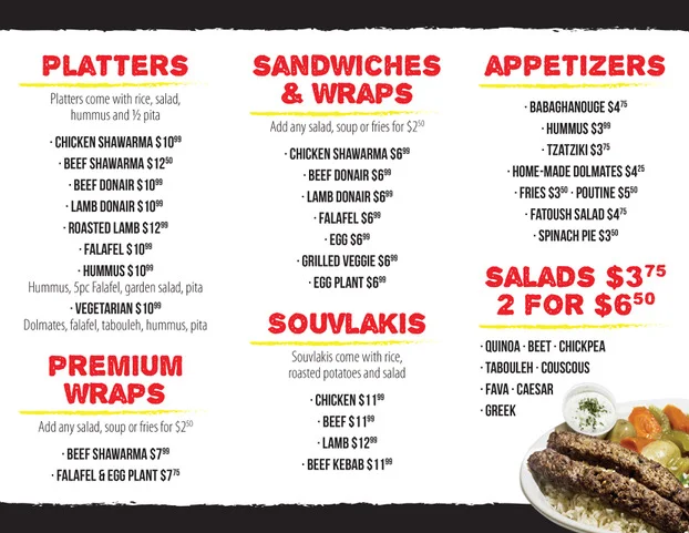 Menu, Mr. Falafel