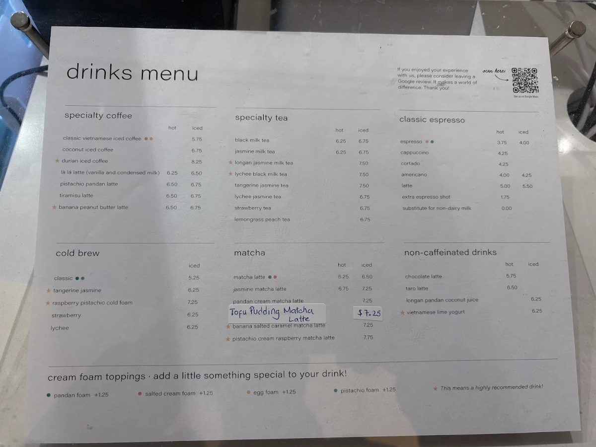 Menu, LA LA Bakeshop (Waterloo)